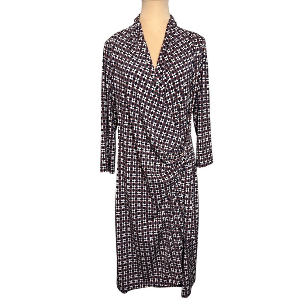 Karen Kane XL Black White Geometric Faux Wrap Midi Dress Retro Mod Vintage